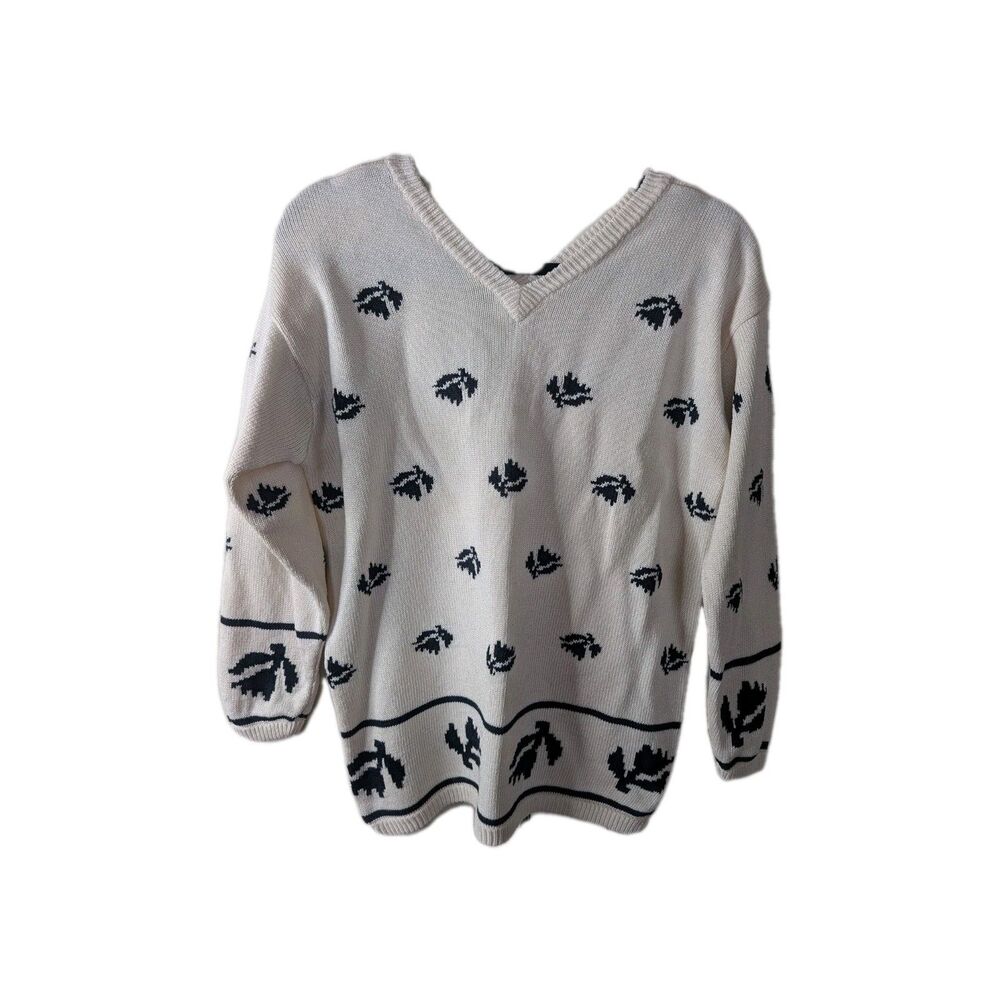 Liz Claiborne Sport Vintage V Neck Cream Floral Sweater MP